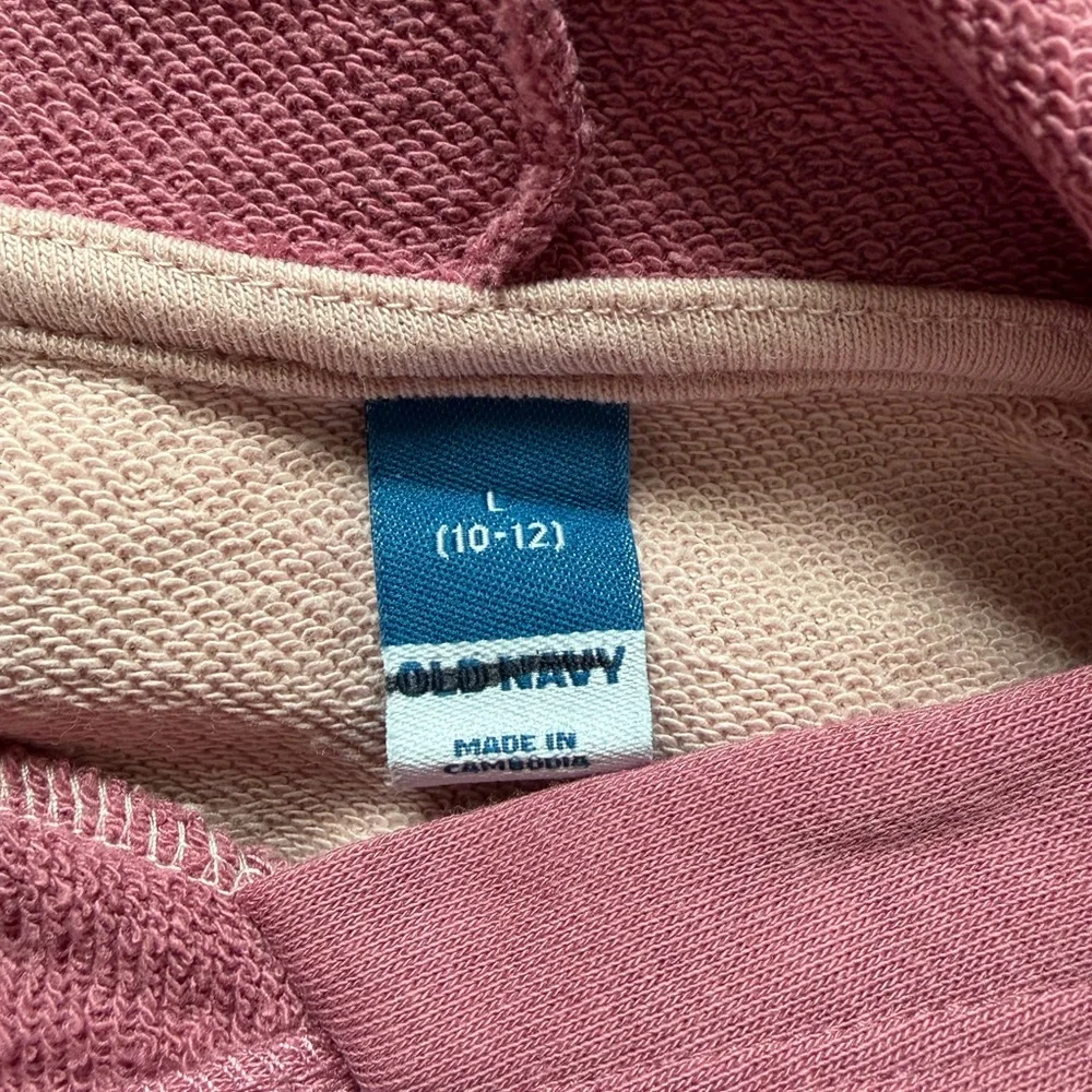 OLD NAVY GIRLS LARGE (10/12) PINK L O V E PULLOVER HOODIE NWOT PTP 18”